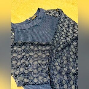 Miholl brand, navy blue top with lace sleeves